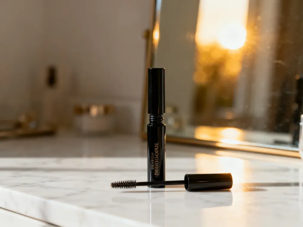 Eleganckie opakowanie żelu do brwi Avon na marmurowym blacie w promieniach porannego słońca.